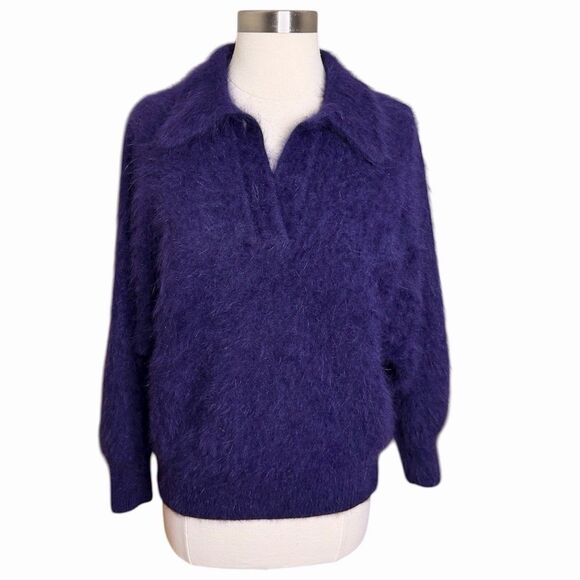 VTG Connie A Lee Angora Fuzzy Sweater Womens S/M Purple Collared Whimsical Retro - Picture 1 of 11